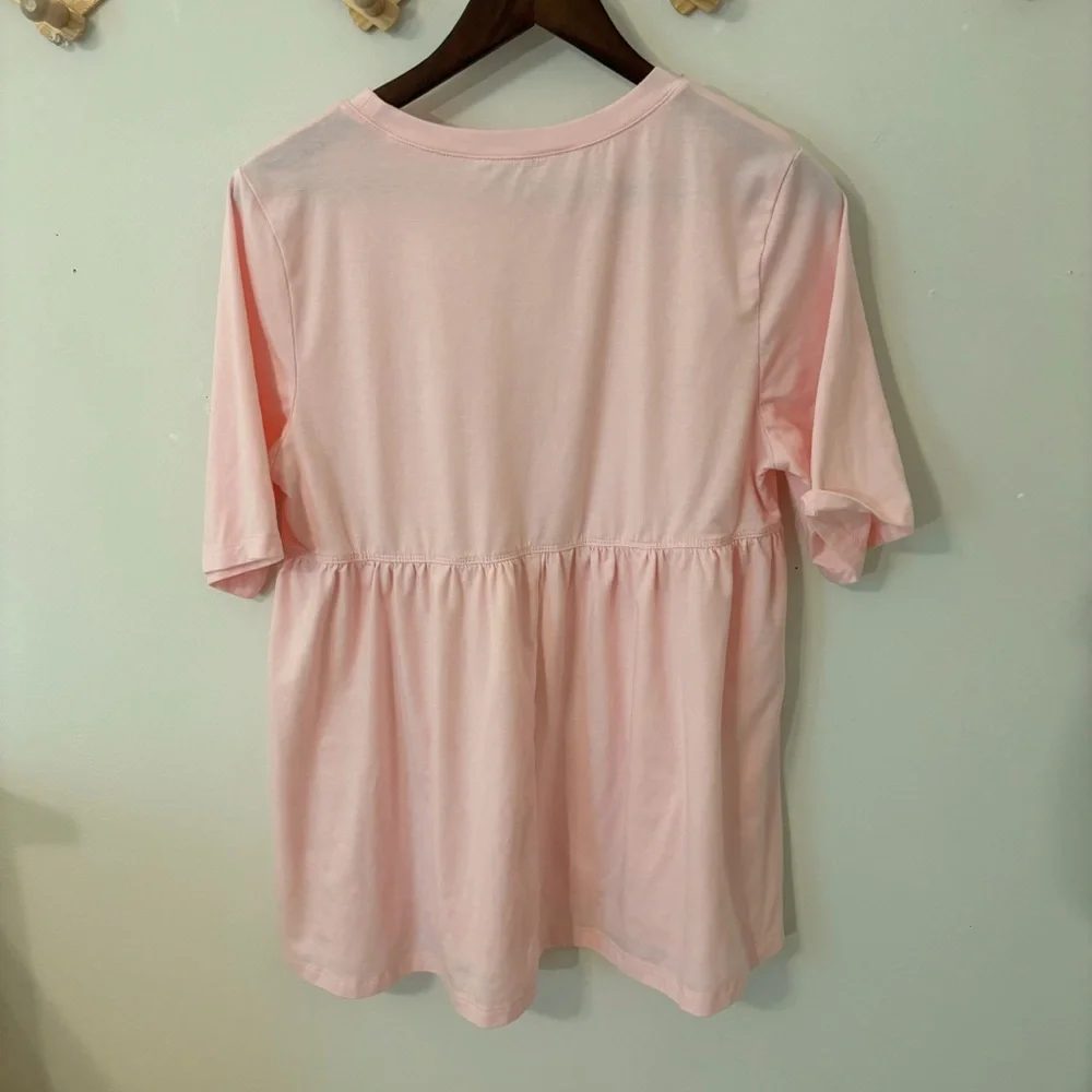 Womens Babydoll Top Oversized Short Sleeve Pink Peplum Casual Loose Blouse - Picture 3 of 7